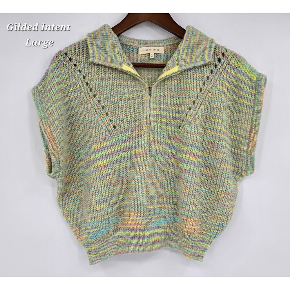 Gilded Intent Y2K Revival‎ Pastel Knit Half-Zip Sweater Vest (L)